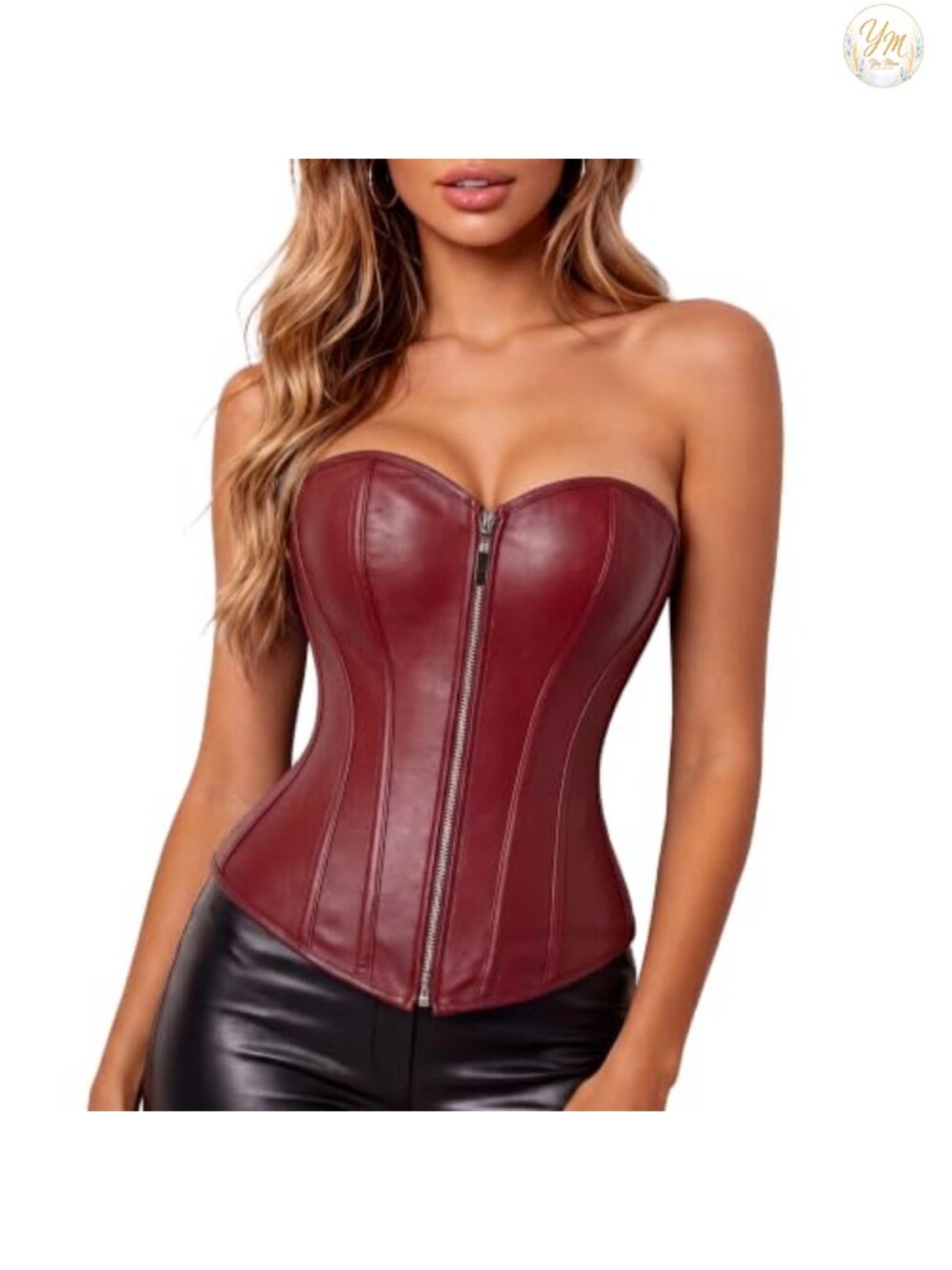 Faux Leather Corset Top Steampunk Overbust Bustier for Cosplay Halloween